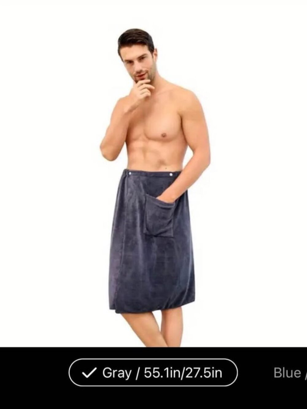 men’s new gray bath, towel skirt 55 x 27 inches